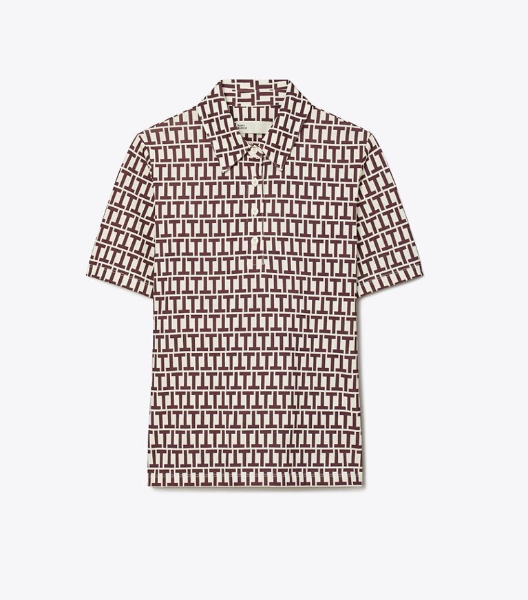 Tory Burch diseñador tops Polo de algodón mercerizado en New Ivory T Stripe frente