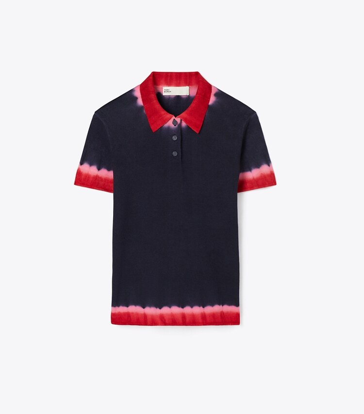 Tory Burch diseñador suéteres Polo de lana teñido por inmersión en Medium Navy / Red frente