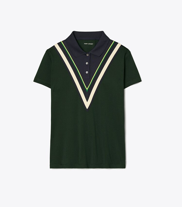 Tory Sport diseñador tops Polo de piqué técnico con chevrón en Conifer frente