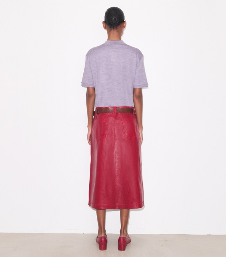 Tory Burch diseñador suéteres Polo de seda en Purple parte posterior en modelo