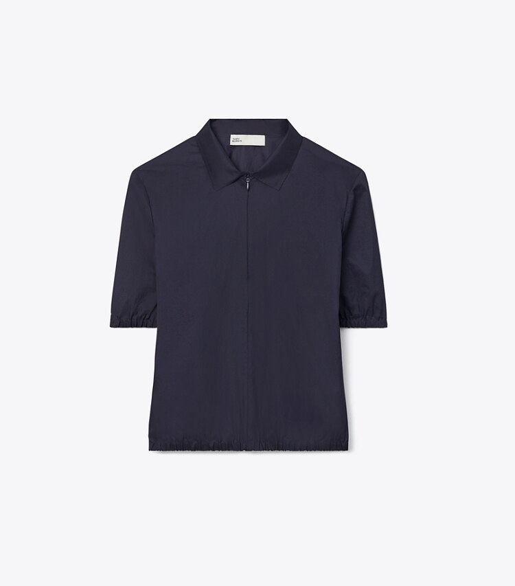 Tory Burch diseñador tops Polo de tafeta de nailon con cremallera en Royal Ink frente