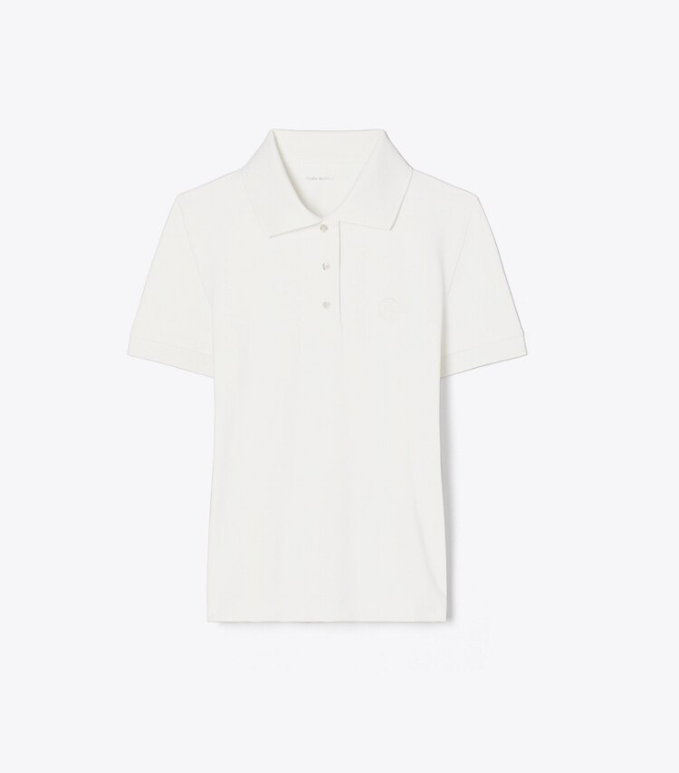 Tory Burch diseñador tops Polo de tenis con logotipo bordado en Snow White frente