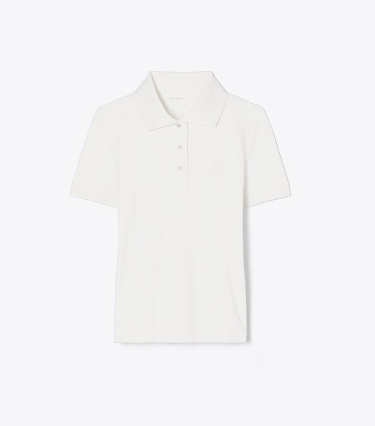 Tory Burch diseñador tops Polo de tenis con logotipo bordado en Snow White frente