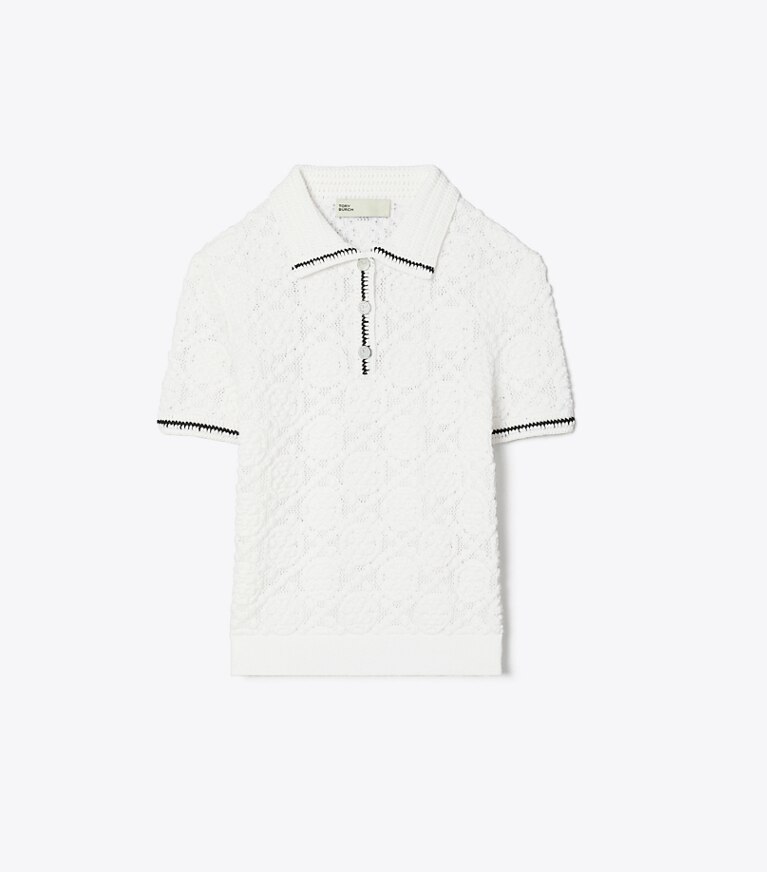 Tory Burch designer sweaters Polo en coton à logo et dentelle dans White de face