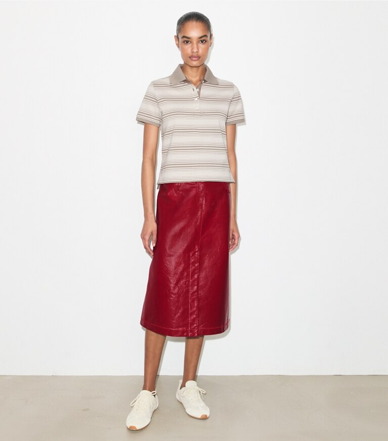 Tory Burch designer hauts Polo en coton Little Grumps dans Taupe Stripe supplémentaire sur le modèle
