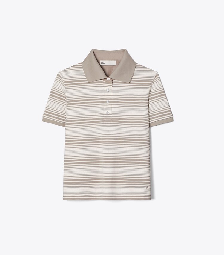Tory Burch designer hauts Polo en coton Little Grumps dans Taupe Stripe de face