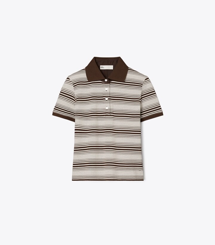 Tory Burch designer hauts Polo en coton Little Grumps in Chocolate Stripe front