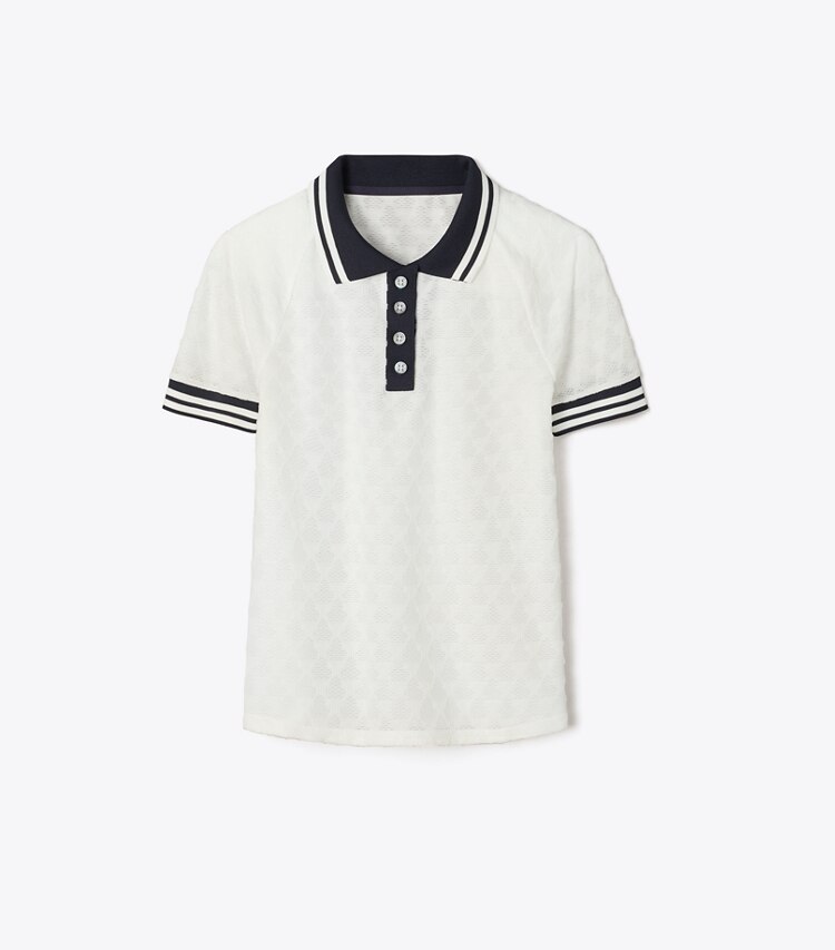 Tory Sport designer hauts Polo en molleton jacquard in Snow White front