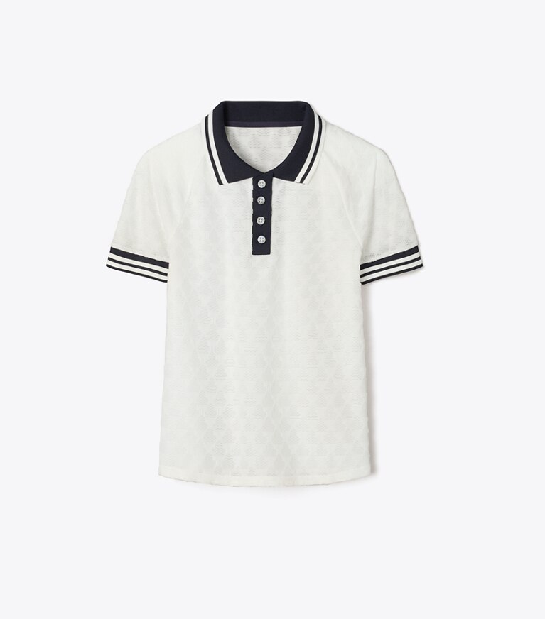 Tory Sport designer hauts Polo en molleton jacquard in Snow White front