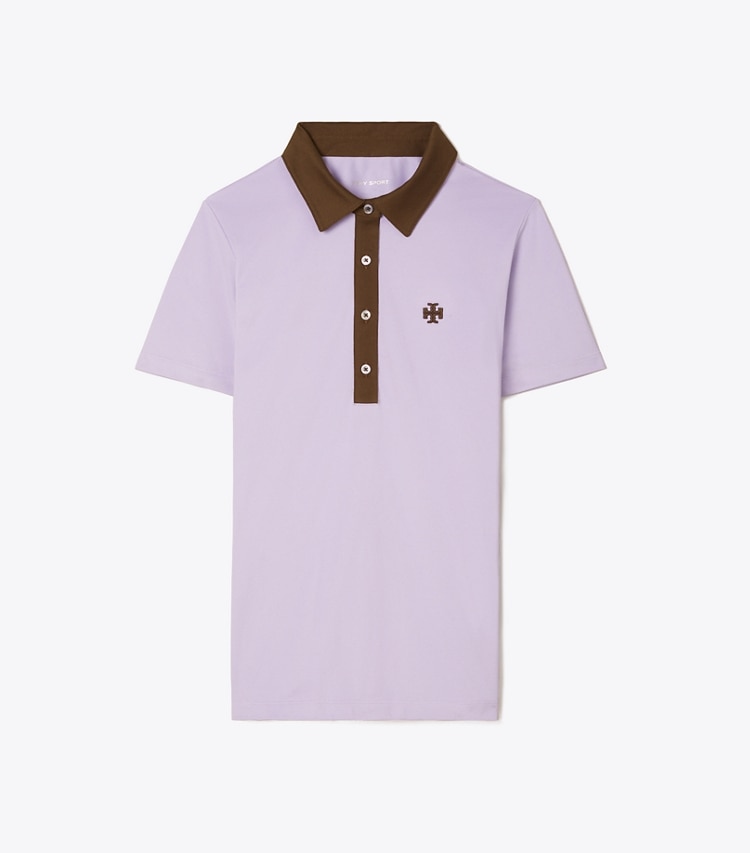 Tory Sport designer hauts Polo en piqué performance Color-Block in Lavender Field / Dark Roast front