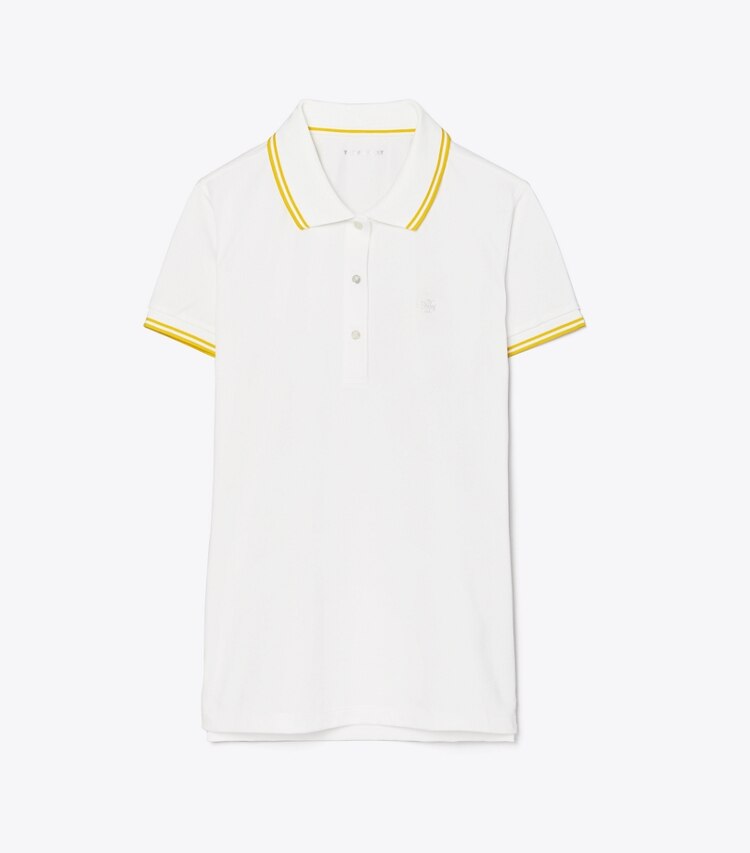 Tory Sport designer hauts Polo en piqué technique dans Snow White/Sundance de face