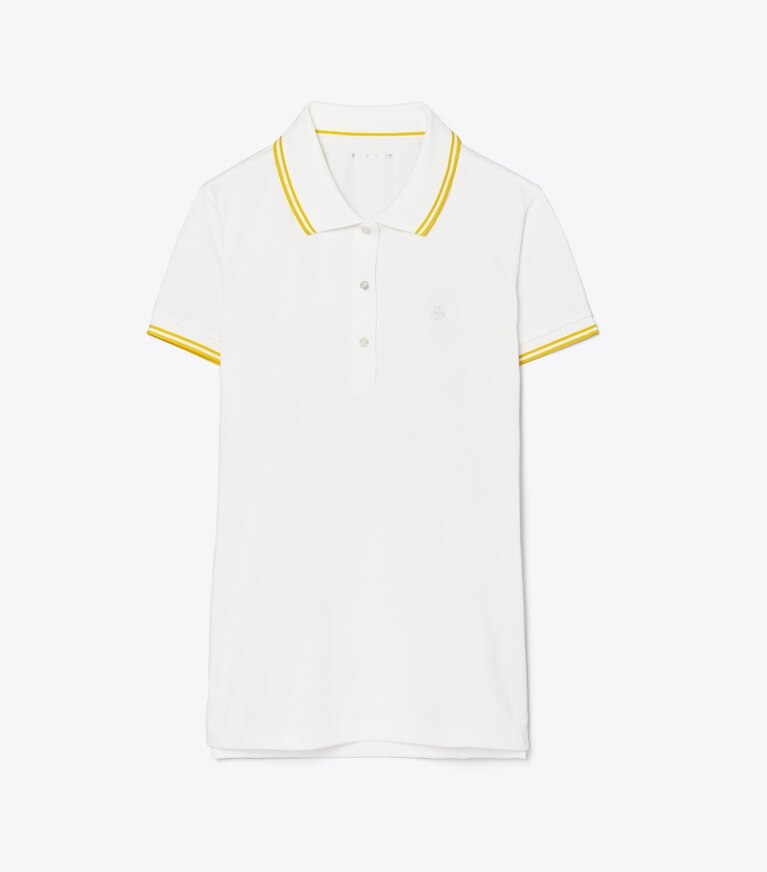 Tory Sport designer hauts Polo en piqué technique dans Snow White/Sundance de face