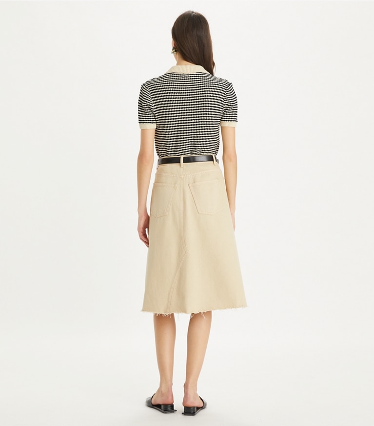 Tory Burch designer tops Polo in cotone a righe in Medium Navy / French Cream front