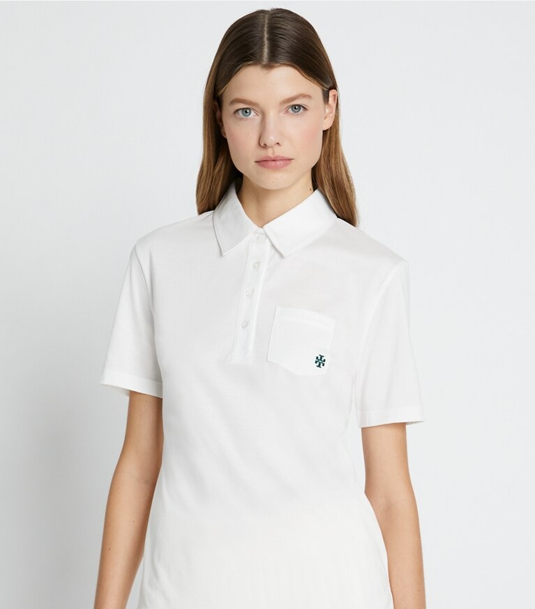 Tory Sport designer tops Polo in cotone mercerizzato in Snow White front