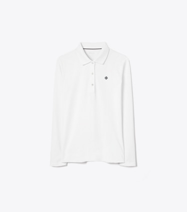 Tory Sport designer tops Polo in piqué tecnico classica a manica lunga in Snow White front