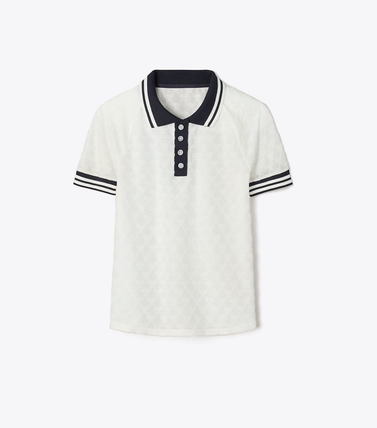 Tory Sport designer tops Polo in terry jacquard in Snow White front