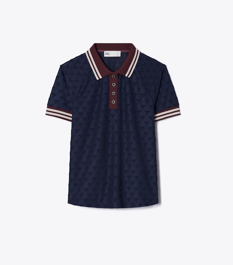 Tory Sport designer tops Polo in terry jacquard in Tory Navy front