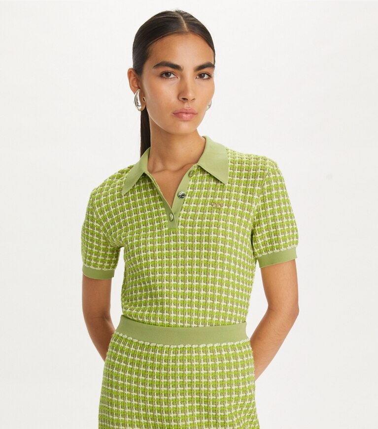 Tory Burch designer sweaters Polo jacquard in Dark Mint front