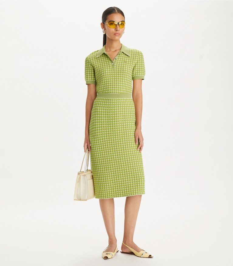 Tory Burch designer sweaters Polo jacquard in Dark Mint front