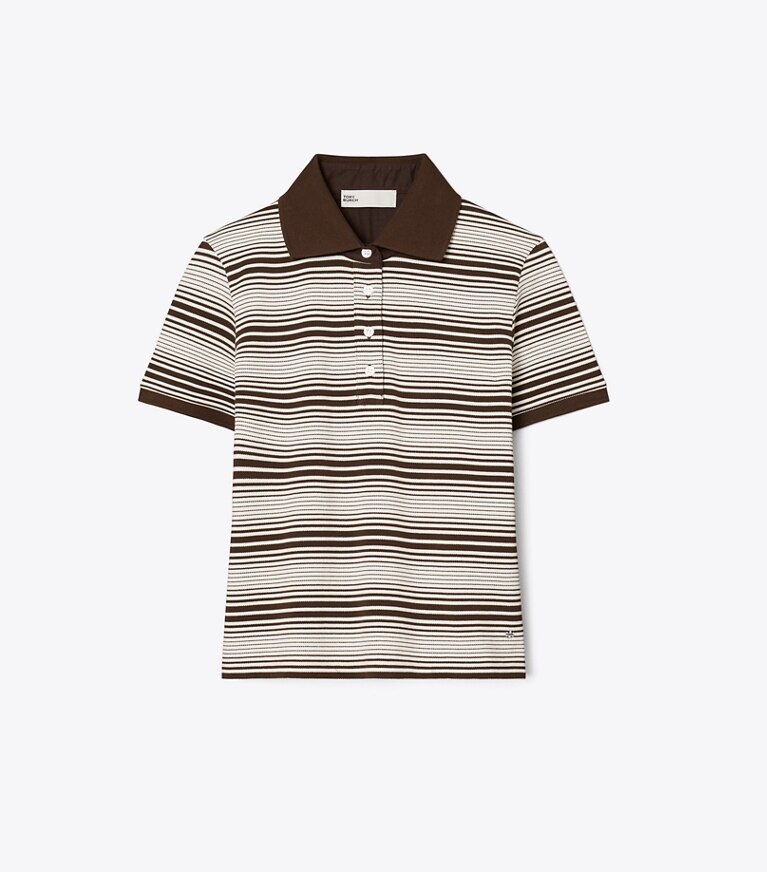 Tory Burch designer tops Polo Little Grumps in cotone in Chocolate Stripe front