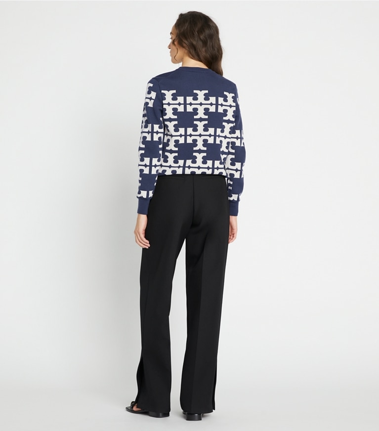 Tory Sport designer sweaters Polo logo en laine in Grey Thunder / NEW IVORY front