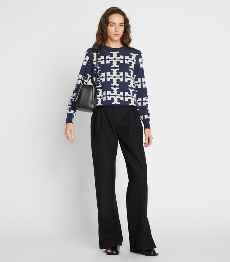 Tory Sport designer sweaters Polo logo en laine in Grey Thunder / NEW IVORY front