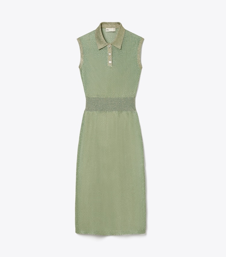 Tory Burch designer ワンピース メッシュ ポロドレス in Gold / Green front
