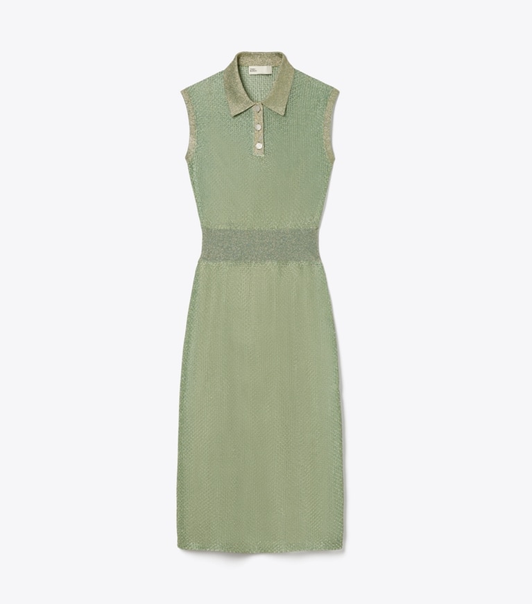 Tory Burch designer ワンピース メッシュ ポロドレス in Gold / Green front