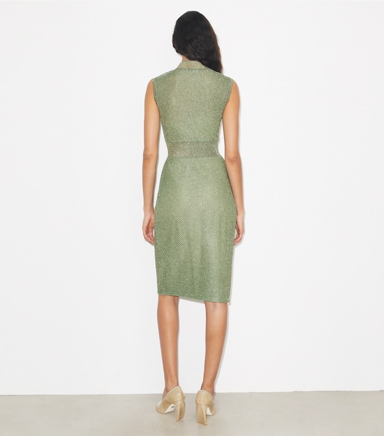 Tory Burch designer ワンピース メッシュ ポロドレス in Gold / Green on model back