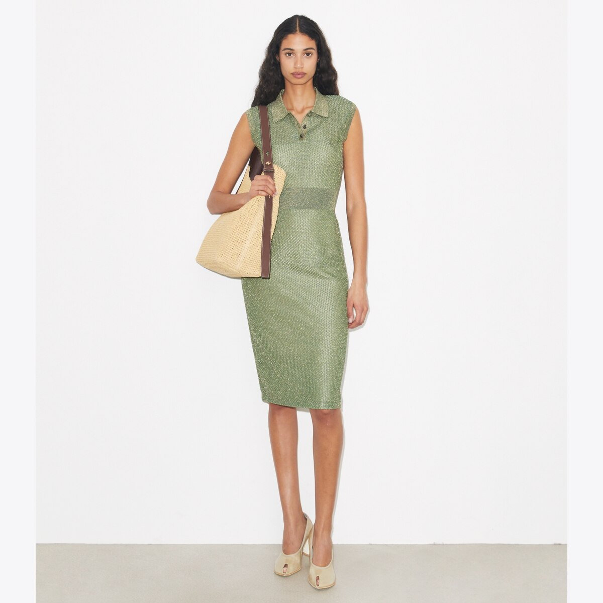Tory Burch Women's Polo Mesh Dress in Gold/Green, size XS
