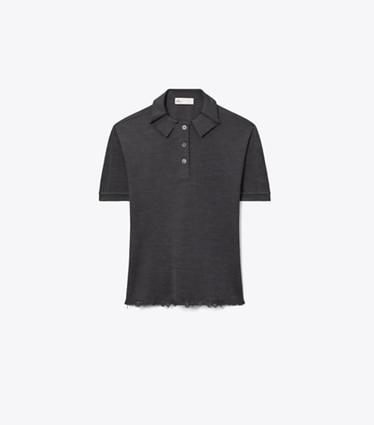 Tory Burch designer sweaters Polo oversize en soie in Dark Gray front