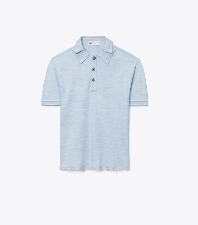 Tory Burch designer sweaters Polo oversize en soie in Light Blue front