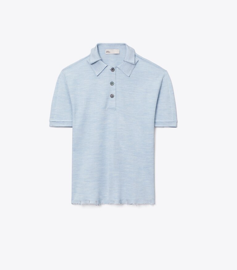 Tory Burch designer maglioni Polo oversize in seta in Light Blue front