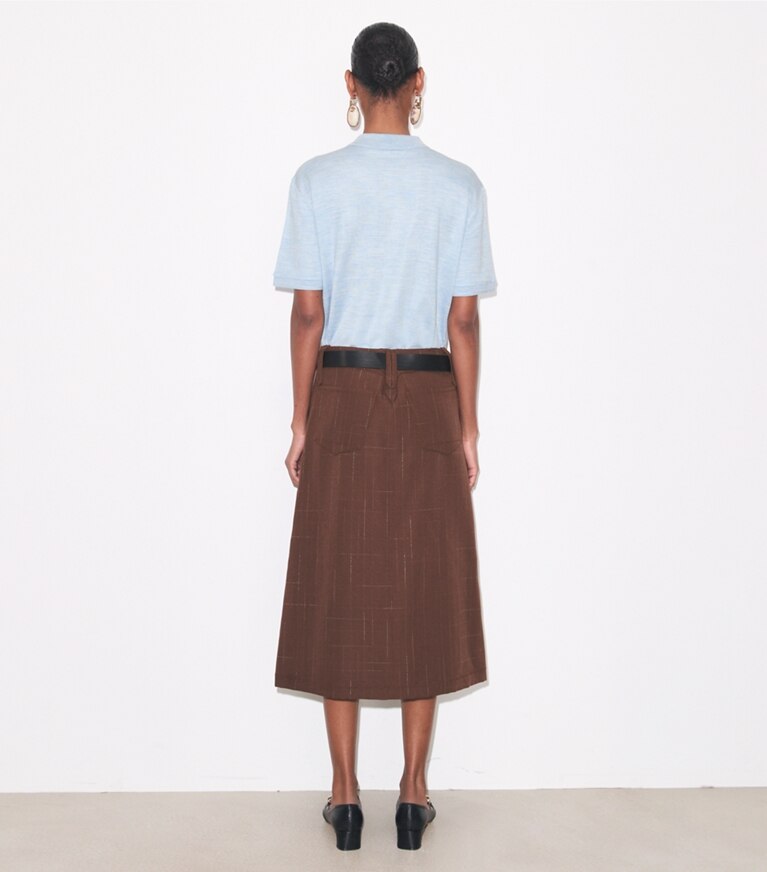 Tory Burch designer maglioni Polo oversize in seta in Light Blue on model back
