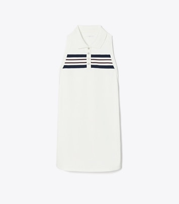Tory Sport designer dresses Polo Piqué Tank Dress in Snow White / Tory Navy / Winetasting front