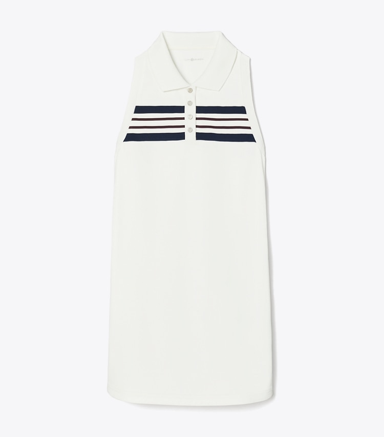 Tory Sport designer dresses Polo Piqué Tank Dress in Snow White / Tory Navy / Winetasting front