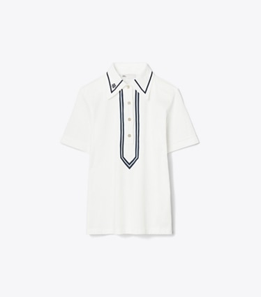 Tory Burch designer hauts Polo rétro en coton mercerisé dans Snow White de face