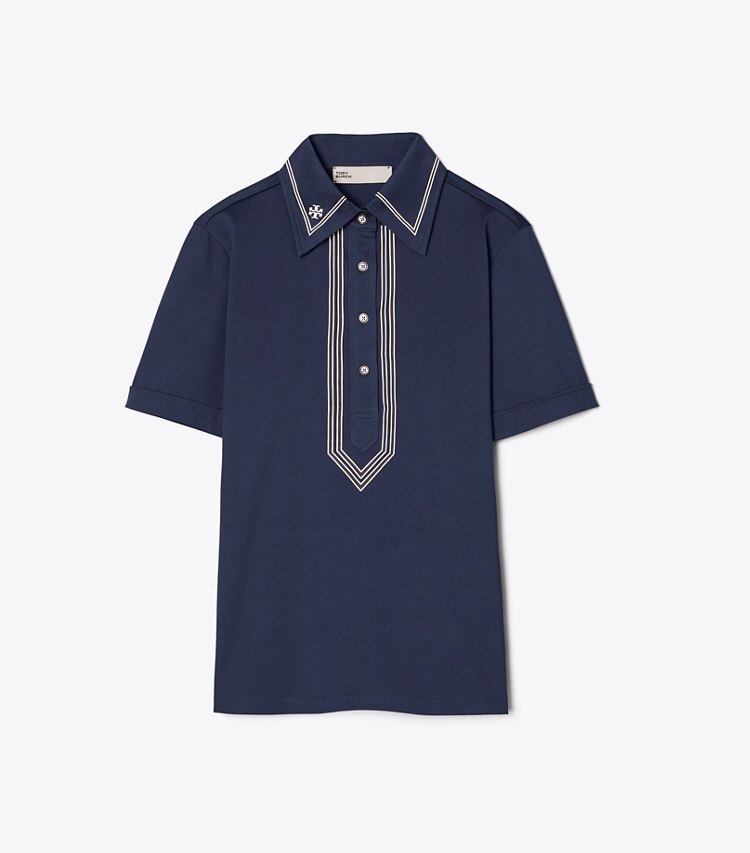 Tory Burch designer hauts Polo rétro en coton mercerisé dans Tory Navy de face