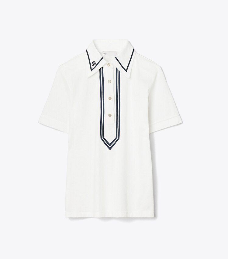 Tory Burch diseñador tops Polo retro de algodón mercerizado en Snow White frente
