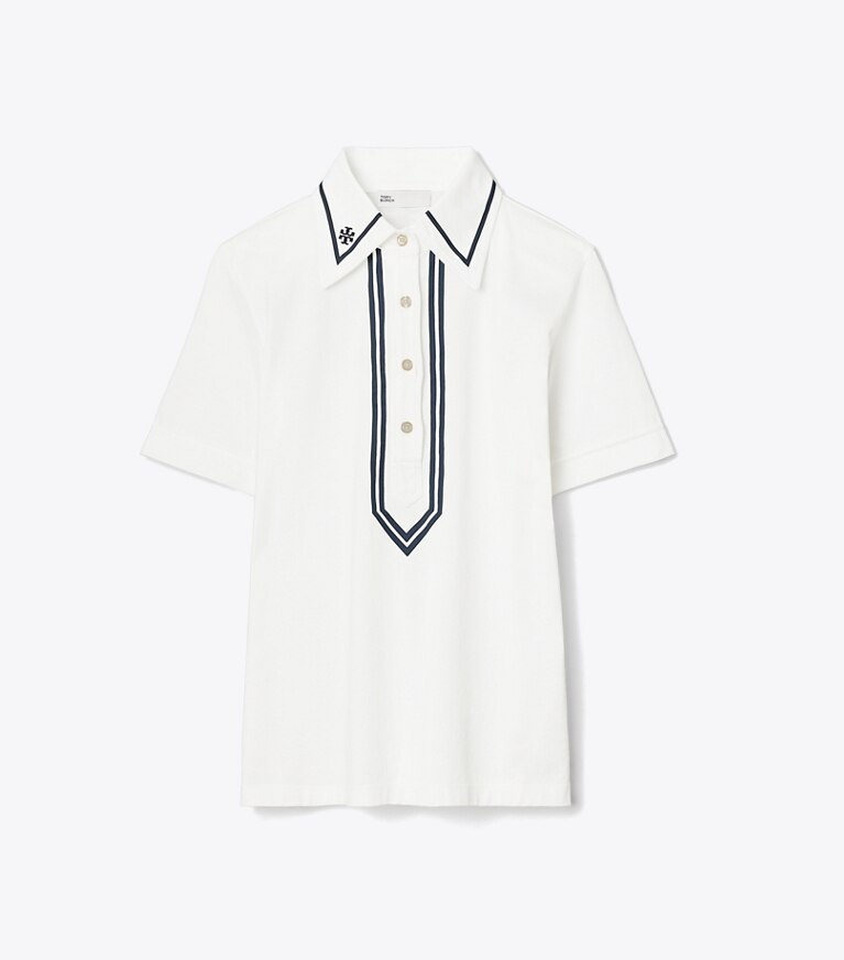 Tory Burch diseñador tops Polo retro de algodón mercerizado en Snow White frente
