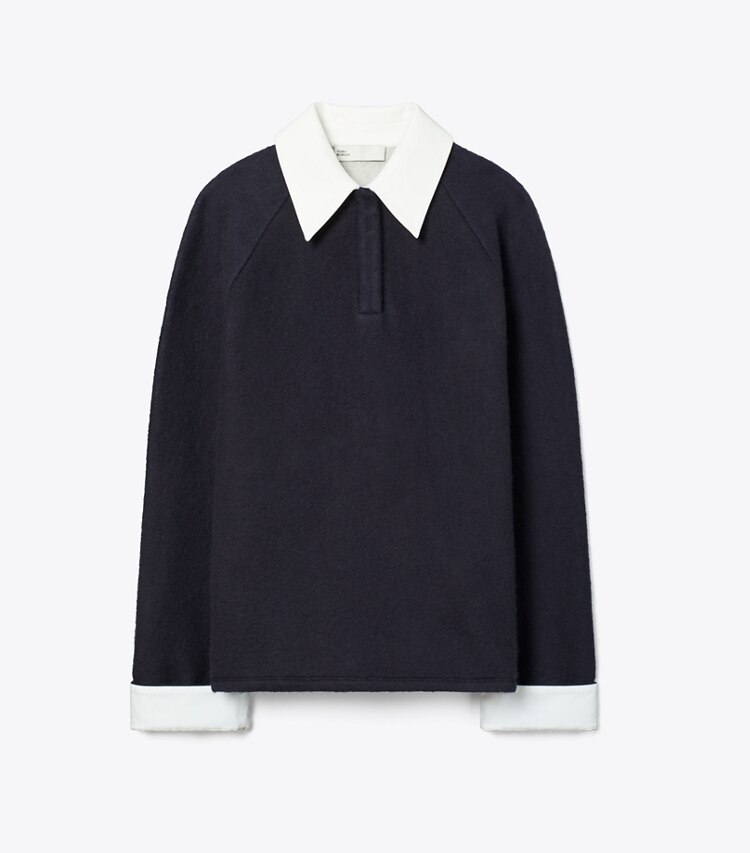 Tory Burch designer hauts Polo rugby en laine dans Navy / Ivory de face