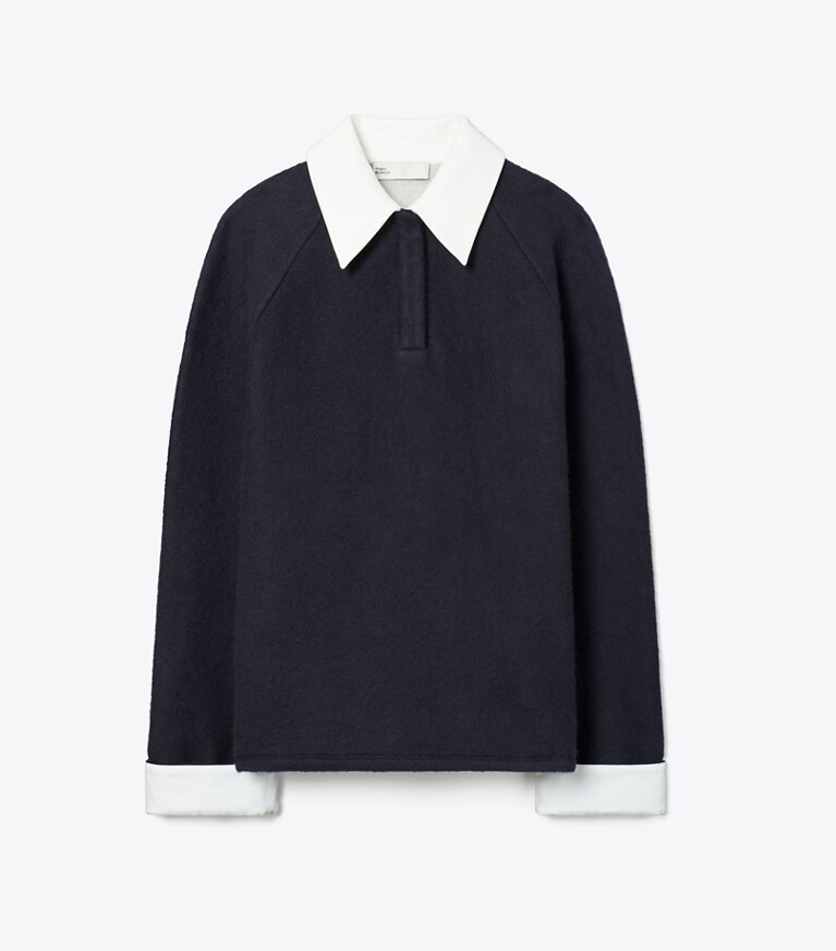 Tory Burch designer hauts Polo rugby en laine dans Navy / Ivory de face