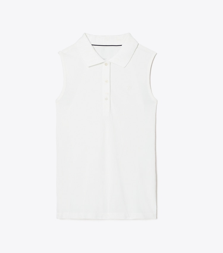 Tory Sport diseñador tops Polo sin mangas de piqué de alto rendimiento con cuello plisado en Snow White / Snow White frontal