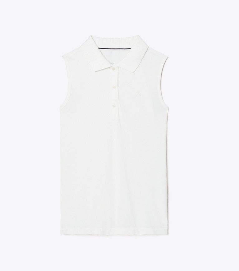 Tory Sport diseñador tops Polo sin mangas de piqué de alto rendimiento con cuello plisado en Snow White / Snow White frontal
