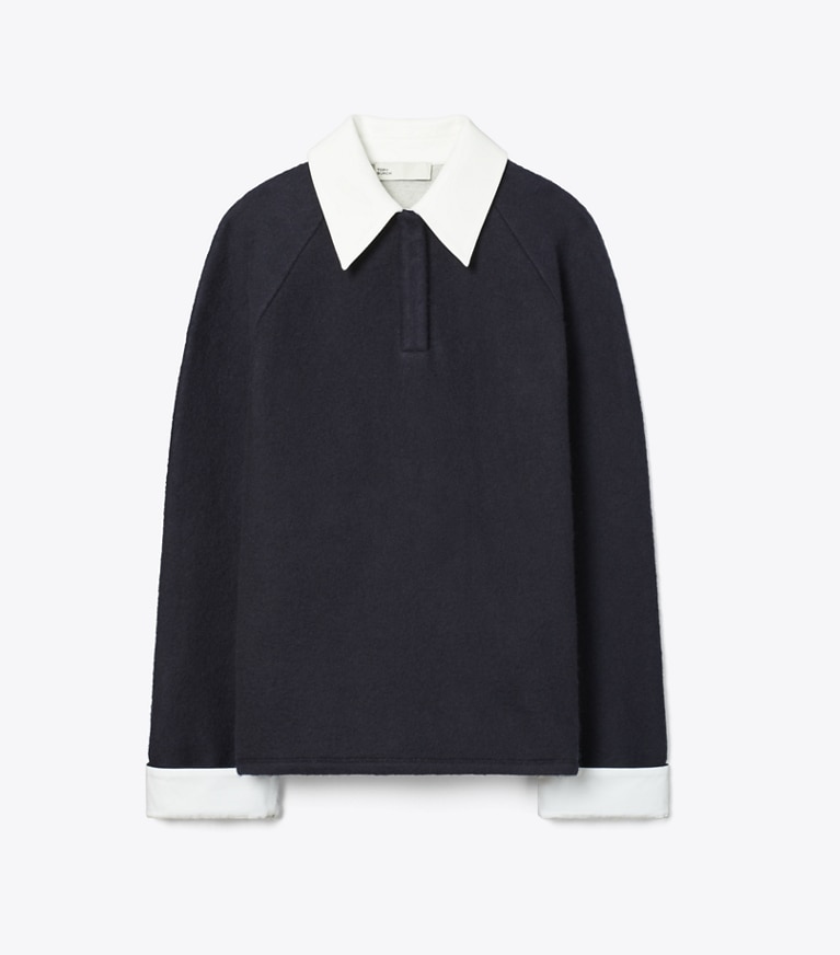 Tory Burch designer tops Polo stile rugby in lana in Frosted Navy/Ivory front