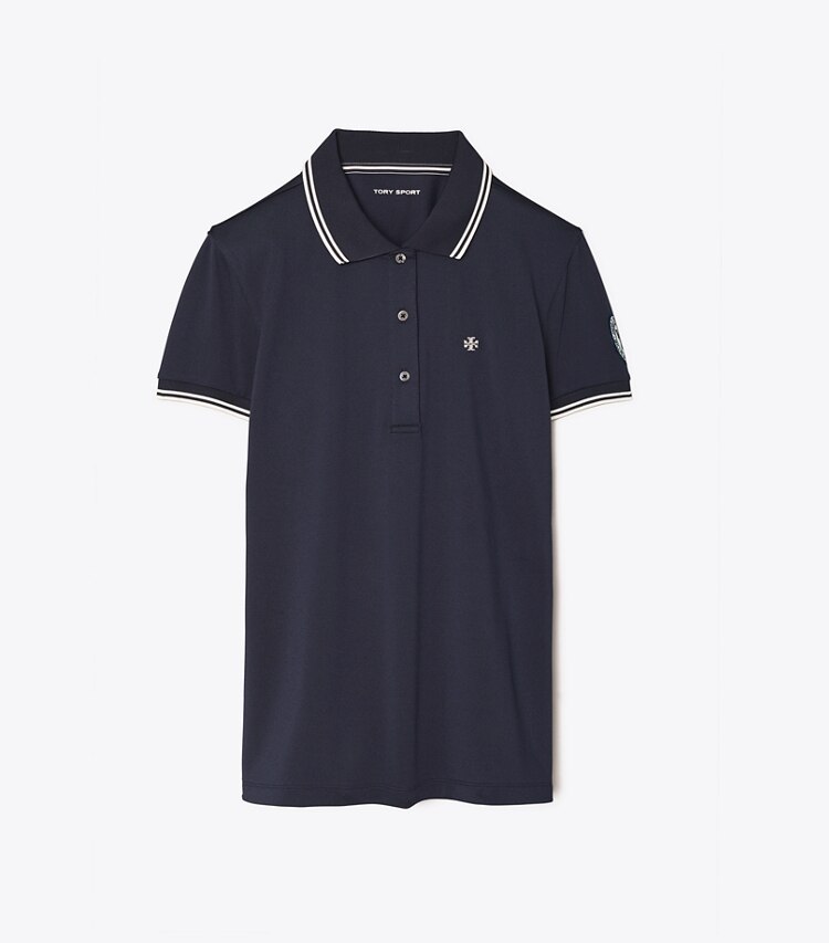 Tory Sport designer hauts Polo Tech Piqué dans Tory Navy de face