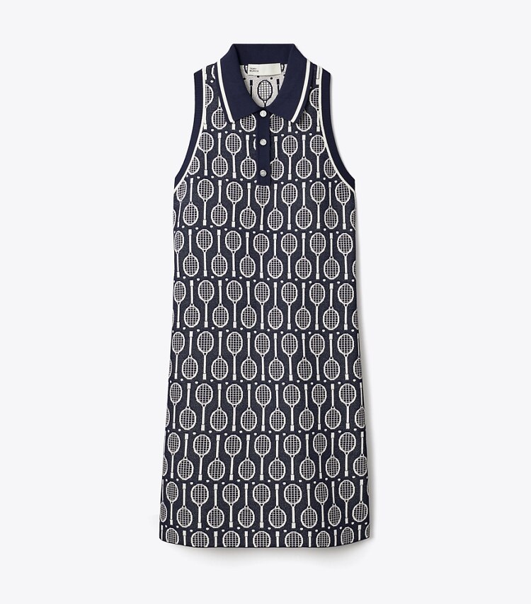 Tory Sport designer kleider Polokleid aus Funktionsstrick mit Tanktop in Tory Navy Racquets front