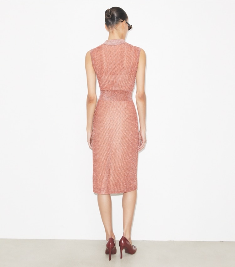 Tory Burch designer kleider Polokleid aus Mesh in Copper / Soft Pink on model back