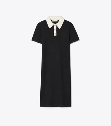 Tory Burch designer kleider Polokleid aus Wolle mit Wellenkante in Black / New Ivory front