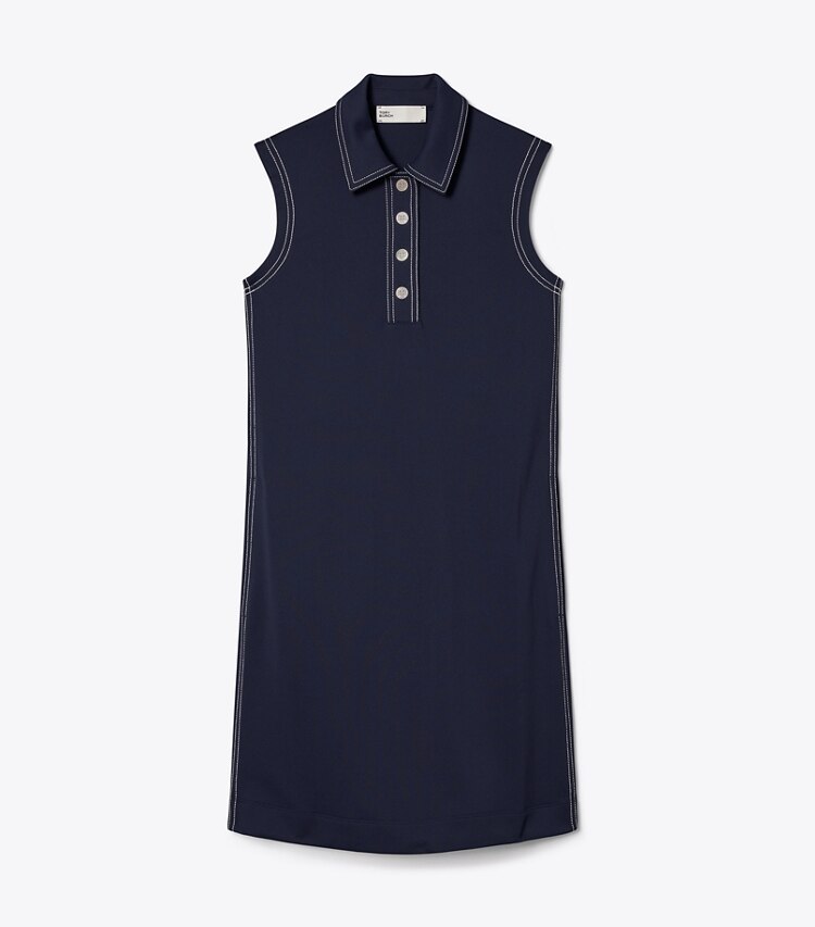 Tory Sport designer kleider Polokleid mit kontrastierenden Nähten in Tory Navy front